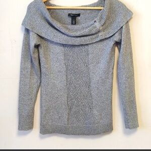 White House Black Market Sz M Cowl Neck Sweater Gray Sparkly Top Beautiful